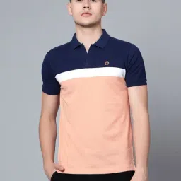 Cantabil Navy Cotton Regular Fit Colour Block Polo T-Shirt-image-47