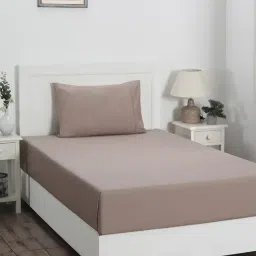 Maspar Colorart Slumber Beige 200 TC Cotton Single Size Bed Sheet with 1 Pillow Cover-image-26