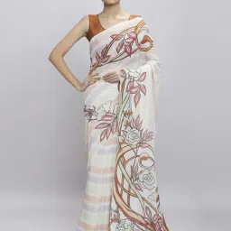 navyasa by liva Peach Quartz Printed Saree With Unstitched Blouse-picture-24