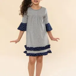 A.T.U.N. Kids Grey & Navy Cotton Color Block Kiara Empire Dress-picture-39