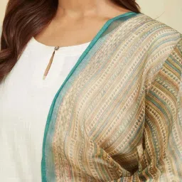 Fabindia Beige & Green Printed Dupatta image 5