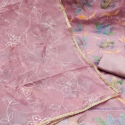 SAINOOR Floral Embroidered Sequinned Organza Semi-Stitched Dress Material image 3