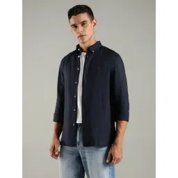 Tommy Hilfiger Navy Linen Regular Fit Shirt image 3