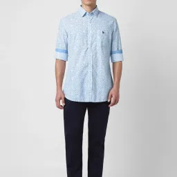 Van Heusen Blue Cotton Slim Fit Printed Shirt image 5