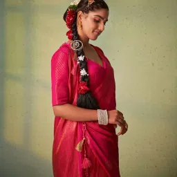 Vardha Dark Pink Woven Saree With Unstitched Blouse image 5