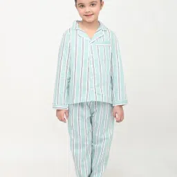 Biglilpeople Unisex Green & White Striped Full Sleeves Shirt with Pyjamas-picture-24