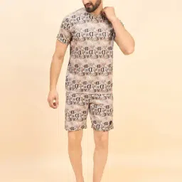Sweet Dreams Dark Beige Regular Fit Printed T-Shirt & Shorts Set-picture-19