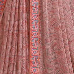 Satrani Dusty Peach Printed Saree With Unstitched Blouse image 5