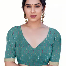 MIRCHI FASHION Blue Floral Print Saree With Unstitched Blouse image 5