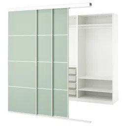 ikea skytta / pax Walk-in wardrobe with sliding doors, white double sided/Mehamn light green, 226x160x240 cm image 1