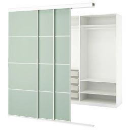 ikea skytta / pax Walk-in wardrobe with sliding doors, white double sided/Mehamn light green, 226x160x240 cm-picture-8