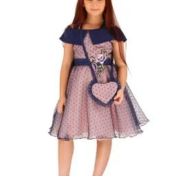 Cutecumber Kids Pink Embroidered Dress with Sling Bag image 5