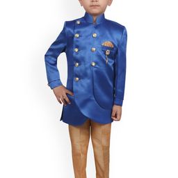 SG YUVRAJ Boys Blue & Brown Sherwani Set-picture-16