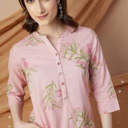 Melange By Lifestyle Pink Cotton Regular Fit Floral Print Kurta image 5