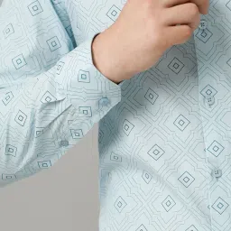 Cavallo By Linen Club Blue Linen Contemporary Fit Printed Shirt image 5