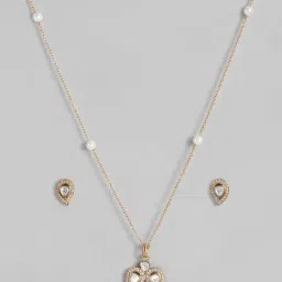 Abdesigns Gold-Tone Plated American Diamond Minimal Pendant & Earring Set image 3