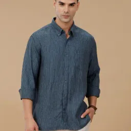 Linen Club Blue Linen Slim fit Stripes casual shirts-picture-38