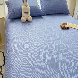 JC HOME Blue & White Geometric Printed 140 TC King Bedsheet Set 2.00 m x 2.45 m image 4