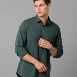 CAVALLO by Linen Club Dark Green Slim Fit Cotton Linen Shirt-picture-15