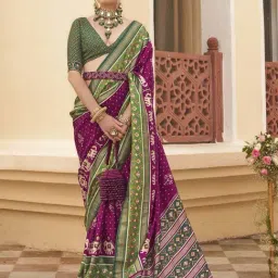 Elora Purple Printed Saree With Unstitched Blouse-image-26