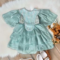 Bella Moda Kids Blue Self Pattern Dress-picture-25
