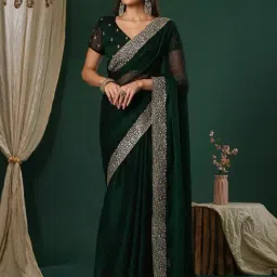 Saree Mall Green Embroidered Sarees With Unstitched Blouse-image-43