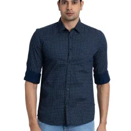 Parx Blue Cotton Slim Fit Printed Shirt-picture-32