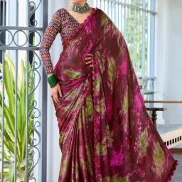 Saree Mall Brown Printed Sarees With Unstitched Blouse-picture-15