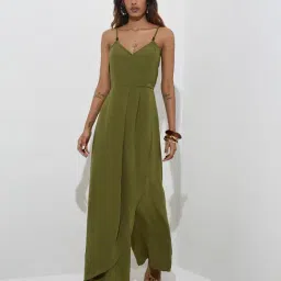 LOV by Westside Olive Crinkle Textured Jumpsuit-picture-11