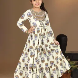 Fashion Dream Kids Beige Floral Fit & Flare Dress image 5