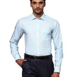 Park Avenue Aqua & White Slim Fit Check Shirt-picture-10