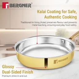 Bergner Gold Traditional Brass Tin (Kalai) Coated Peetlam Sautepan with Lid (1300 ml) image 4