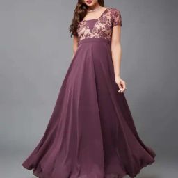 Miss Chase Mauve Square Neck Raglan Sleeve Self Designed Flared Georgette Maxi Dress-picture-6