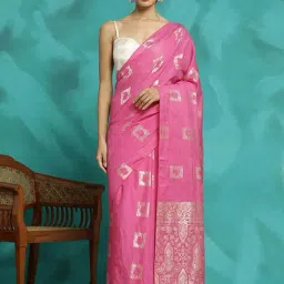 Jaipur Kurti Pink Cotton Woven Saree With Unstitched Blouse-picture-19