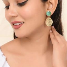 VOJ One Gram Gold Plated Teal Colored Stone Studded Earrings for Women-picture-15