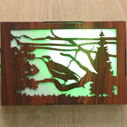 SOMIL Brown Printed Wood Square Shaped Wall Lamp image 2