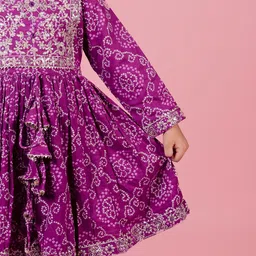 AATYA KIIDS Girls Ethnic Motifs Embroidered Regular Sequinned Pure Cotton Kurta with Sharara image 2