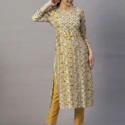 Fashor Yellow Printed Straight Kurta-picture-27