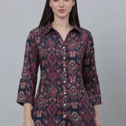 Cantabil Navy & Pink Printed Shirt-image-31