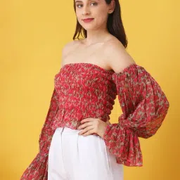 Anvi Be Yourself Pink Chiffon Floral Fitted Top image 4