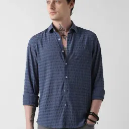 Vastrado Navy Relaxed Fit Self Pattern Shirt-image-15
