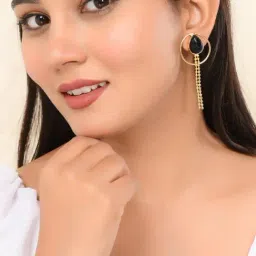 VOJ One Gram Gold Plated Drop Shaped Black Stone Studded Earrings for Women-picture-13