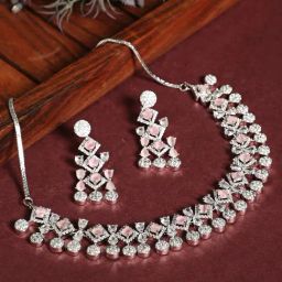 Aatmana Silver-Plated Pink American Diamond Studded Handcrafted Necklace & Earring Set-picture-0