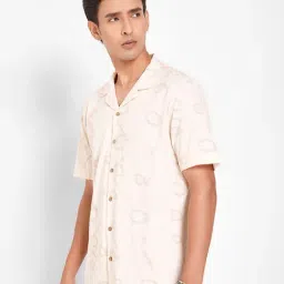 7 Alt By Pantaloons Beige Cotton Slim Fit Printed Shirt image 3