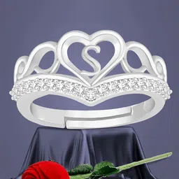 Lila Silver-Plated Heart Shaped With S AD-Studded Finger Ring-picture-16