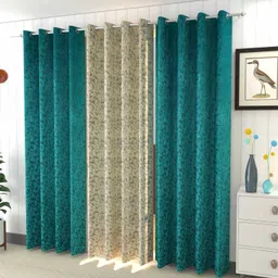 Galaxy Home Decor Green 3 Pieces Printed Velvet Room Darkening Door Curtains-image-59