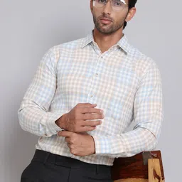 Indian Needle Men Classic Spread Collar Gingham Checked Cotton Formal Shirt-image-24