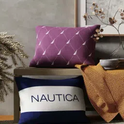 Nautica Logo Stripe Grape & Navy Microfibre 300 GSM Premium Cushion Covers - Set of 2-image-62
