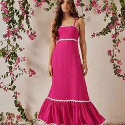 The Roadster Lifestyle Co. Women Solid Shoulder Straps Maxi Dress-image-45