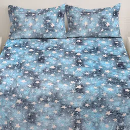 FABINALIV Blue & White Abstract Woollen 300 TC Double King Bedsheet Set-2.50 m X 2.25 m image 3